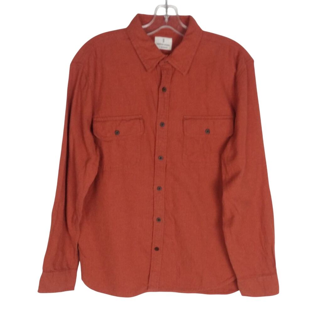 MUTUAL WEAVE Shirt Mens Sz L Regular Burnt Orange Button Up‎ Long Sleeve Pockets